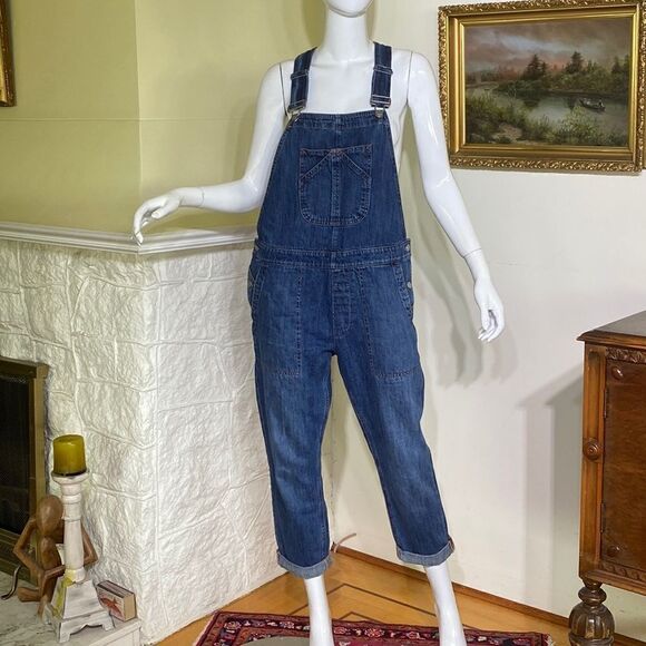 Gap Slouchy Cropped Denim Overalls Size Small - Picture 2 of 13